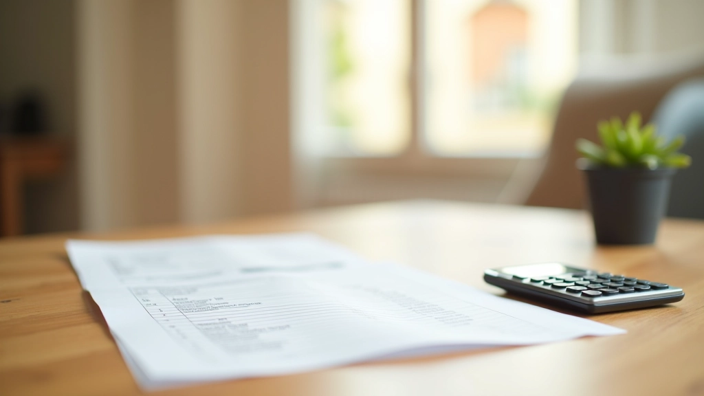 Vue d'un appartement moderne avec documents de bail et calculatrice sur une table