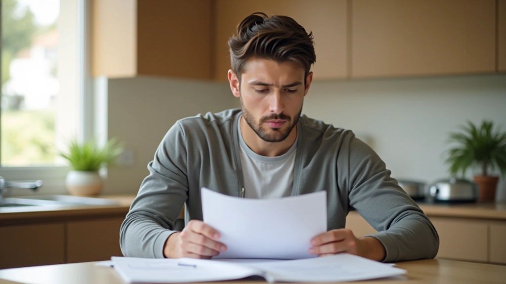 Locataire consultant la facture de régularisation avec expressions de confusion et questionnement