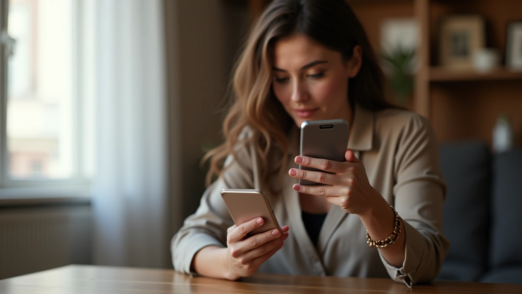 Personne utilisant une application de comparaison de loyers sur smartphone